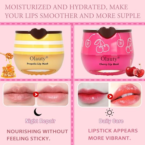 9 PCS Bee Lip Balm Honey Pot, Propolis Fruits Lip Balm Bulk, Hydrating Sleeping Lip Mask Overnight Prevention Dry & Cracked, Smooth Lips & Reduce Lip Lines