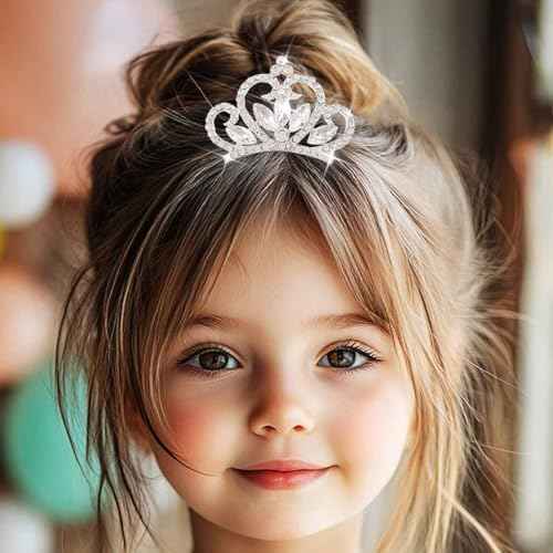 Yean Taira for Little Gilrs Silver Mini Tiara Comb Rhinestone Small Tiaras for Girls