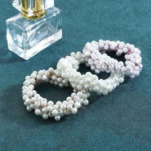 Unicra Pearl Hair Scrunchies Decorative Hair Ties Ponytail Holder Hair Accessories for Women Pack of 3