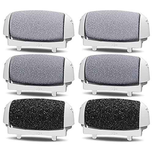 PRITECH Callus Removers 6 Pack Replacement Rollers Heads for Electric Feet File Pedicure Tools, 2 Extra Coarse, 2 Regular Coarse, 2 Fine Coarse Refill Rollers (1138-White/1138-Pink/1138-Black)