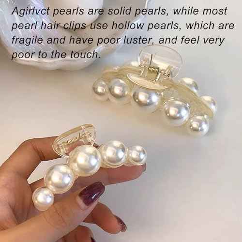 Hair Clips for Women,Large Pearl Hair Claw Clip Strong Hold No Slip,Banana Jaw Clip Barrettes,Elegant Hair Barrette Accessories Birthday Thanksgiving Christmas Gift for Girl Styling Thick Thin(4 PCS)