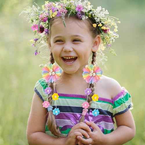 Flower Ribbon Bows Clips - 10pcs Colorful Flower Hair Accessories Grosgrain Ribbon Bows Alligator Clips Pendants Barrettes Hair Accessories Baby Girls Toddlers Kids Teens(5 Designs in Pairs)