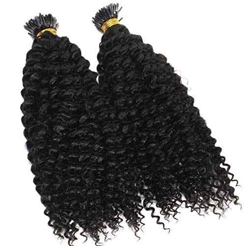 Long Kinky Curly Pre Bonded Fusion I Tip Human Hair Extension Mongolian Human Hair I Tip Hair Extensions 100g/100 strands (22inch 100Strands, #Natural Color)