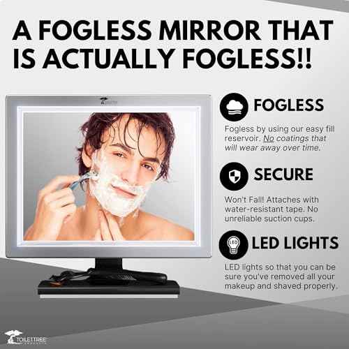 ToiletTree Products Deluxe LED Fogless Shower Mirror with Squeegee Anti-Fog Mirror - Adjustable Shaving Mirror with a Squeegee - Rust-Proof, Impact-Resistance Bathroom Shower Mirror