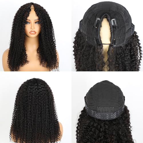 Domiso Curly V Part Wig Human Hair Upgrade U Part Wigs Human Hair Wigs for Black Women Human Hair Glueless V Shape Wigs Kinky Curly Wigs No Leave Out 180% Density Natural Color 18 Inch