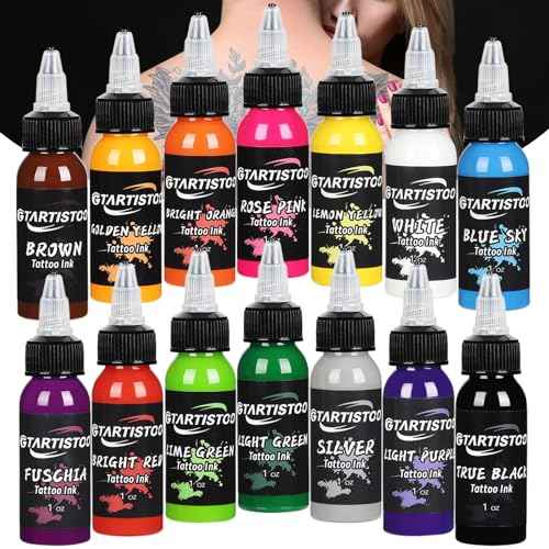Professional Tattoo Ink Set 14 Colors 1OZ (30ml) Vegan-Friendly Pigment Tattoo Ink Supplies Ink...