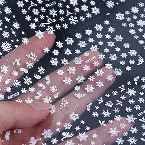 White Snowflake Nail Art Stickers Decal Snowflake Nail Supplies 12 Sheets Nail Sticker Decoration Snowflake Fake Nail Design Acrylic Women Girls 3D Self-Adhesive Christmas DIY Nail Tips Wraps Acrylic