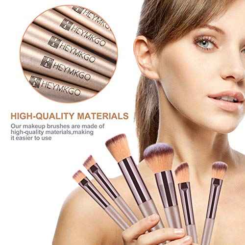 HEYMKGO Makeup Brushes 15PCS Champagne Gold Professional Makeup Brush Set Foundation Brush Blending Powder Blush Concealer Eye Make Up Brush with Bag
