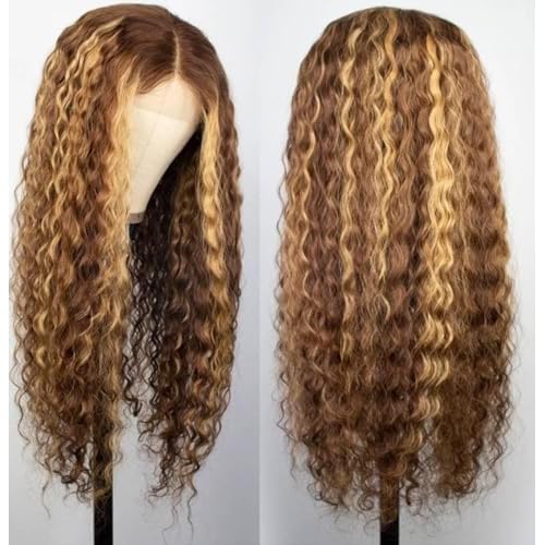 Ombre Highlight Wear and Go Glueless Wigs Human Hair Pre Plucked Pre Cut Deep Wave Lace Front Wigs Human Hair Wigs 4x4 Lace Closure Wigs Human Hair 180% Density Curly Wigs Human Hair Wigs 22 Inch