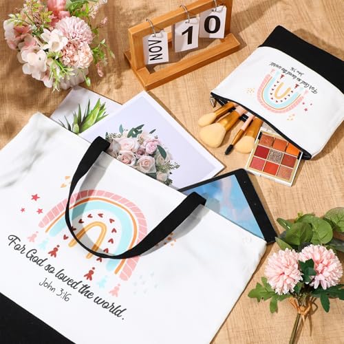 Aliceset 20 Pcs Christmas Christian Bags for Women Include 10 Canvas Tote Bags with 10 Bible Verse Makeup Bag Inspirational Religious Church Gifts for Sunday School