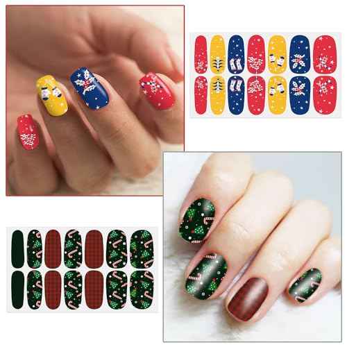 WOKOTO 16 Sheets Christmas Nail Polish Strips Full Wraps for Women Nail Strips- Santa Claus, Elk, Snow Man, Tree Stick On Nail Polish Strips Christmas Gel Nail Stickers Color Strips DIY Easy Nail Art