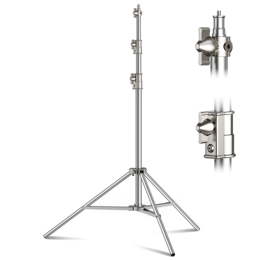9.2 FT Stainless Steel Photography Stand, Heavy Duty Tripod With 1/4" to 3/8" Screw Adapter for Strobe, LED Video Light, Ring Light, Monolight, Softbox