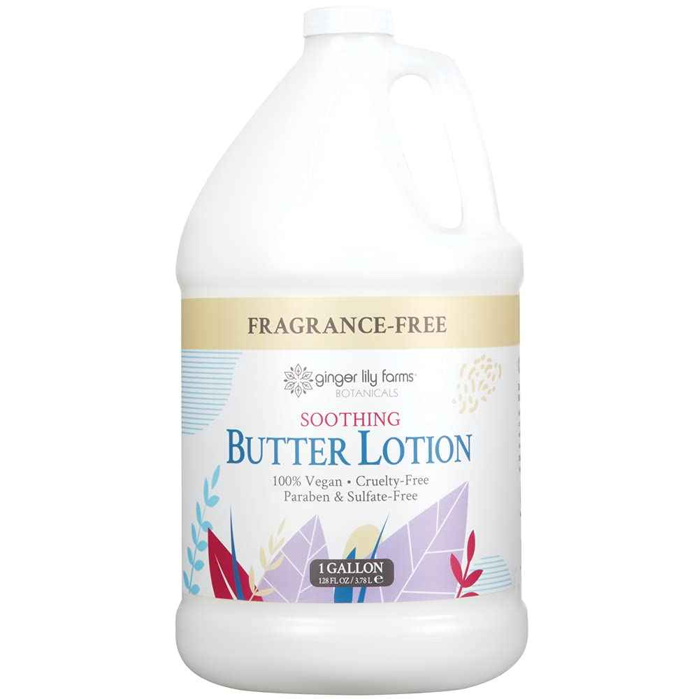 Ginger Lily Farms Botanicals Soothing Butter Lotion for Dry, Sensitive Skin, 100% Vegan & Cruelty-Free, Fragrance Free, 1 Gallon Refill (Pack of 4)