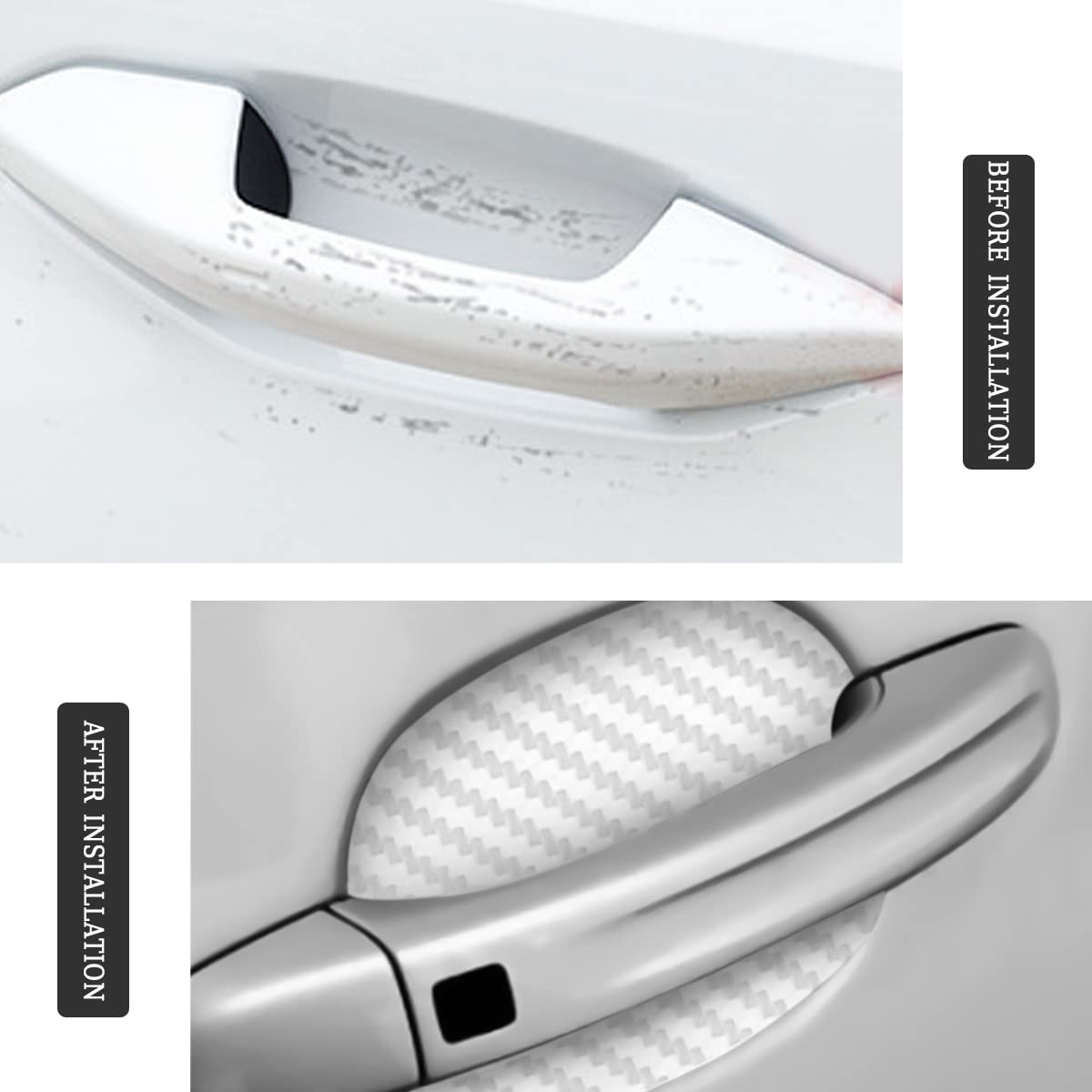 4PCS car door Handle Protector Sticker, Universal Carbon Fiber Anti-Scratches Auto door handle Protective Film, Side Paint Cover Guard Stickers Fit for Most Car Handles （White）