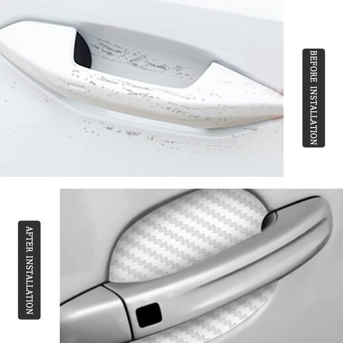 8PCS Car Door Handle Sticker, Carbon Fiber Anti-Scratches Car Door Cup Protector, Non-Marking Auto Door Handle Protective Film, Self-Adhesive Door Side Paint Protector for All Cars (White/8PCS)