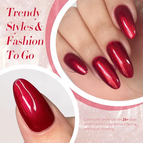 Born Pretty Scarlet Ruby Pearl Burgundy Gel Nail Polish 15ml Shimmer Glitter Pearlescent Nail Polish Mermaid Christmas Gel Nail Art Manicure DIY Gift