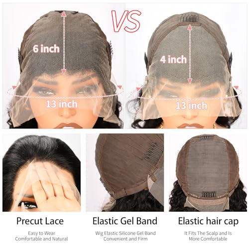 Anderah 26 Inch 13x6 Body Wave Lace Front Wigs Human Hair 13x6 HD Lace Glueless Human Hair Wig Pre Plucked Natural Hairline Brazilian Human Virgin Hair Long Black Body Wave Wig for Women 180% Density