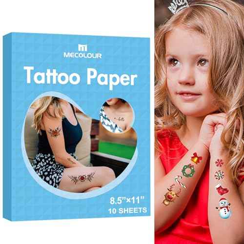 MECOLOUR Printable Temporary Tattoo Paper for LASER Printer,8.5"X11" 5 Sheets, DIY Image Transfer Decal Paper for Skin