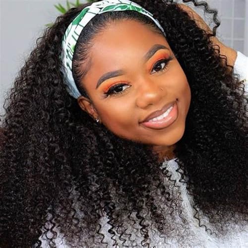 V SHOW Kinky Curly Headband Wig Human Hair Upgrade Natural Scalp Top Middle Part Glueless Headband Wig for Women 16inch Brazilian Kinky Curly Virgin Human Hair Wear and Go 180% Density Wig
