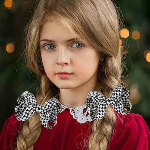 Black Plaid Hair Bow Clips for Women, Houndstooth Big Bows Clip Pigtail Barrettes for Girls, Christmas Valentine Xmas Party Hairpins, Cute Accessories for Hair Styling 2Pcs