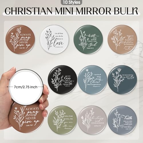 Fumete Christian Gift for Women Sunday School Teacher Thanksgiving Flower Makeup Bag Bible Verse Coffee Cup with Bamboo Lid Straw Pastor Wife Mini Compact Mirror Religious Church Gift(Bible-d,10 Sets)