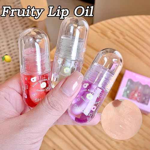 4Pcs Tinted Lip Gloss Oil Set,Moisturizing Plumping Lip Oil,Fruit Flavored Lip Gloss Long Lasting Nourishing High Shine Lip Oils For Girls