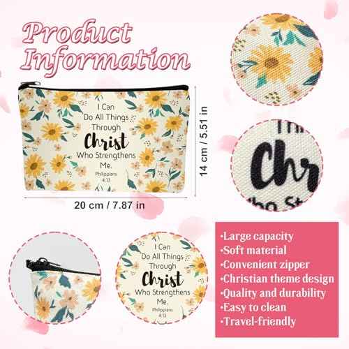 10 Pcs Christian Makeup Bag Bible Pencil Pouch Bible Cover Floral Cosmetic Bags Bulk Inspirational Religious Gifts for Women Return Christmas Church Gifts Baby Shower Prizes Canvas Makeup Bags in Bulk