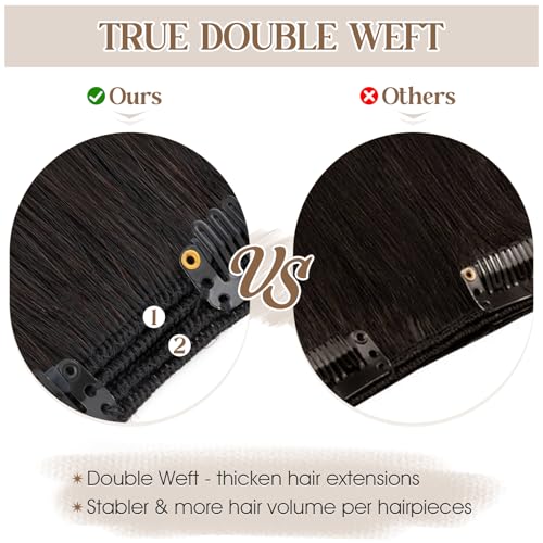 Elailite Clip in Hair Extensions Real Human Hair Double Weft Thick 8pcs Weft Natural Black 18 Inch 140g Remy Hairpieces Balayage Full Head Straight for Women