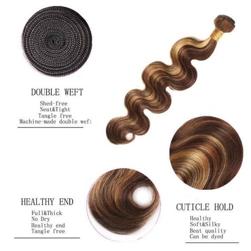 P4/27 Highlight Brown Bundles Body Wave Bundles Human Hair 30 32 34 Inch Unprocessed Brazilian Virgin Weave Hairs Blonde 3 Bundle 50 Gram Per Bundle Human Hair Extensions