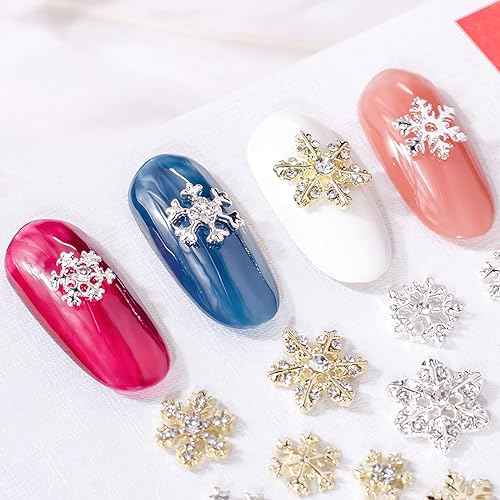 AUOCATTAIL 3D ???????????????????? ???????? ????????????, 20 Pcs Christmas Gold Nail Crystals Diamond DIY Manicure Craft Nail Art Decoration Supplies for Women Girls Winter Charms Gems Design