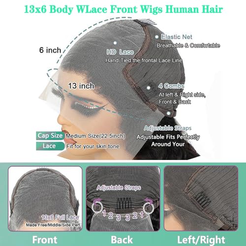 Body Wave Lace Front Wigs Human Hair 13x6 Lace Front Wigs Human Hair 200% Density 26 Inch 13x6 HD Lace Frontal HumanHair Wigs for Black Women With BabyHair