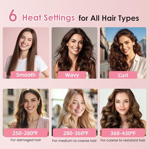 Infrared Thermal Brush, 1.65 inch Heated Round Brush for Blowout Look, Universal Voltage, Negative Ion Technology, 6 Temperature Settings, Less Damage, Pink Gifts for Women Teen Girls