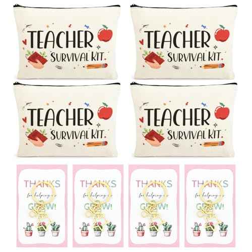 8PCS Teacher Appreciation Gifts Bulk Teacher Gifts Makeup Bags Survival Kit Appreciation Week Keychain for women