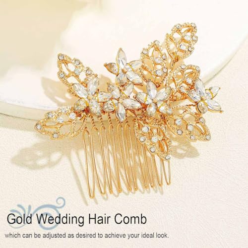 Gold Bridal Hair Comb Crystal Flower Hair Pieces Rhinestone Wedding Hair Accessories for Women