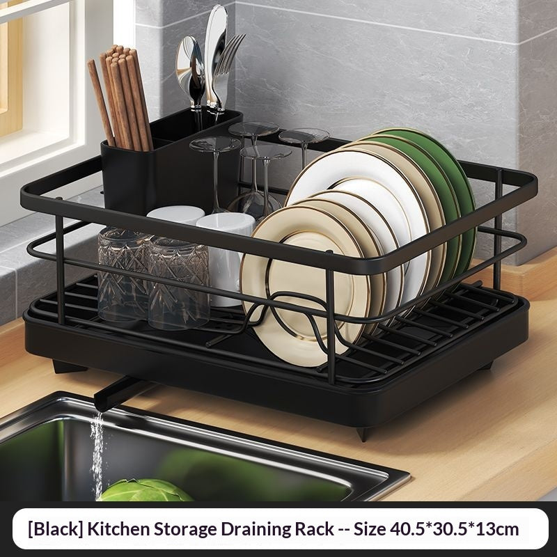 Single-Layer Kitchen Dish Drain Rack with Chopstick Rest - Multiple Colors