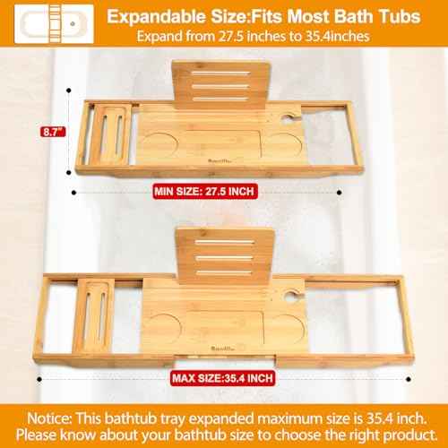Bathtub Tray - Bath Tray Expandable - Bath Tub Tray Table for Bathtub, Ajustable Size, Fits Most Tubs
