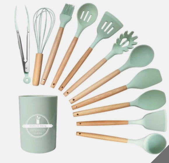 Silicone Cooking Utensil Set Food Grade Kitchen Storage Tools - Multiple Colors