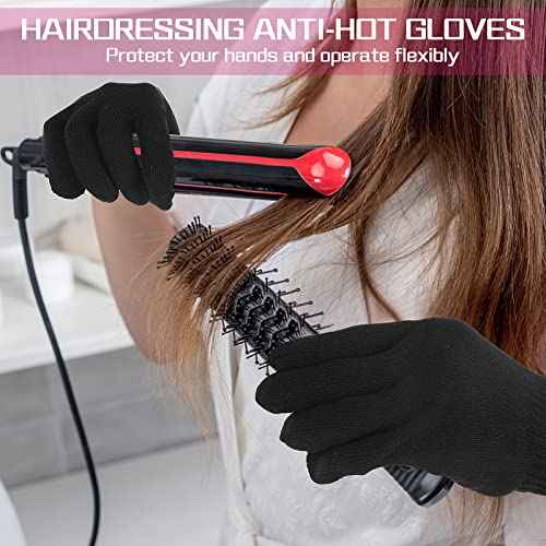 2 Pair Heat Resistant Gloves for Hair Styling Professional Hot Hand Gloves Heat Protection Flat Iron Gloves Pink Edge Heat Press Sublimation Gloves for Women Curling Wand Styling Tool