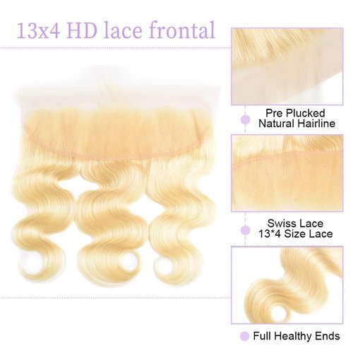 613 Hd Frontal 13X4 Lace Closure Human Hair Blonde Frontal Closure 12A Grade Brazilian Virgin Human Hair for Women Pre Plucked Bleached Knots 22 Inch