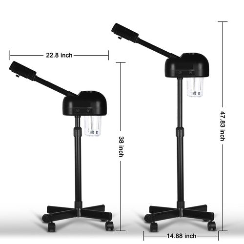 HeavenBird Stand Professional Ozone Facial Steamer with Touch Control, Hot Mist Function, Adjustable Height & Rolling Base, 360° Rotatable Nozzle, Use for Home, Salon SPA (Black)