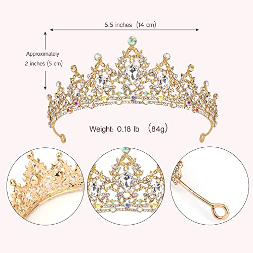 SuPoo Crowns for Women Gold Tiara and Crown Queen Birthday Tiara AB Crystal Headband Rhinestone Hair Accessories Shiny Princess Decoration for Wedding Party Prom Gifts