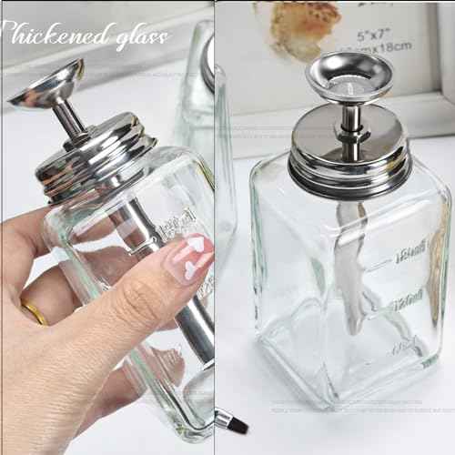 5 Oz/ 150ml Glass Push Down Pump Dispenser Bottle With Cap Push Down Glass Empty Pump Dispenser for Alcohol Makeup Clear Refillable Bottle Hand Pumping Press Container (1pcs - Square Shaped)