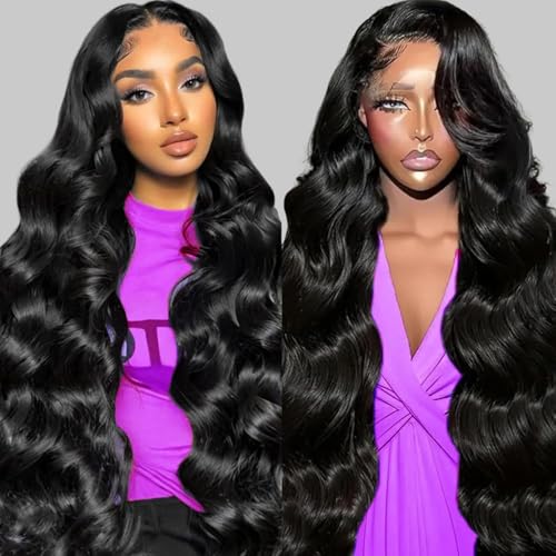 13x6 Lace Front Wigs Human Hair Pre Plucked 180 Density Body Wave HD Lace Front Wigs Natural Color Glueless Hair wig for Women 28 Inch