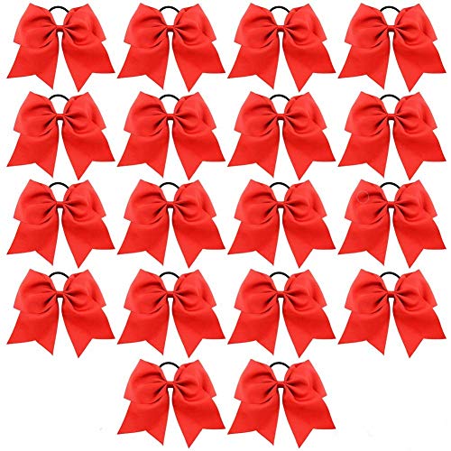 18 PCS 8" Large Red Cheer Hair Bows Ponytail Holder Elastic Band Handmade for Cheerleaders Teen Girls College Sports