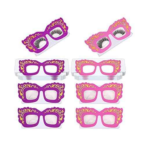 20 Pcs Eyelash Paper Holder Cute Glasses False Eyelashes Packaging Case Empty Eyelashes Storage Box with Plastic Trays 25mm Mink Lashes Box Cosmetic Container for Beauty Salon, Pink+Purple