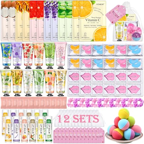 120 PCS Spa Party Supplies for Women, Spa Party Favors Include Face Masks Skincare, Hand Cream, Lip Balm, Under Eye Patches, Lip Mask and Foot Bath Bombs, Spa Birthday Sleepover Party Supplies