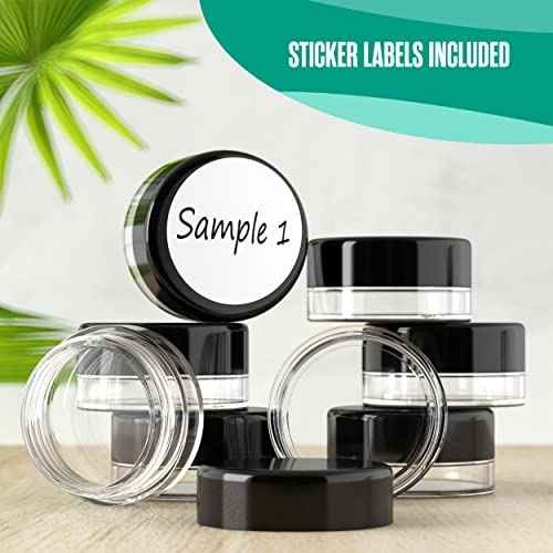 Houseables Sample Containers, Lip Balm Containers, Sample Jars, Mini Jars with Lids, Small, Empty for Makeup, Powder, Gloss, Cosmetic, Tiny, Chapstick, Dab, Wax, Scrub, Little, Plastic, 3 Gram, 50 PK