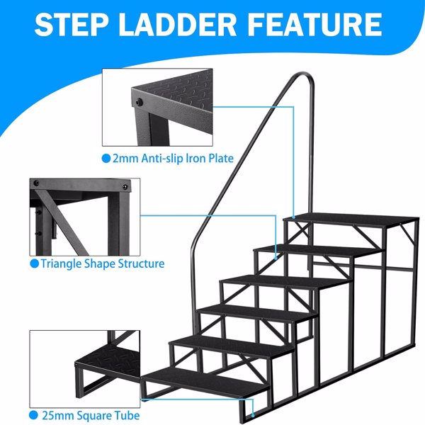 6-Step RV Ladder with Handrail - Anti-Slip, 660 lbs Capacity