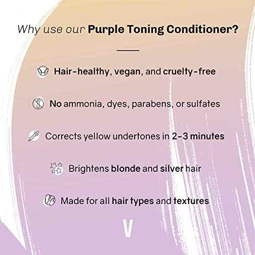 oVertone Haircare Purple Toning Conditioner - Neutralizes Brassiness for Blonde & Platinum Hair - Deeply Hydrating Formula with Shea Butter & Coconut Oil - Vegan, Cruelty-Free, Paraben-Free - 8 oz