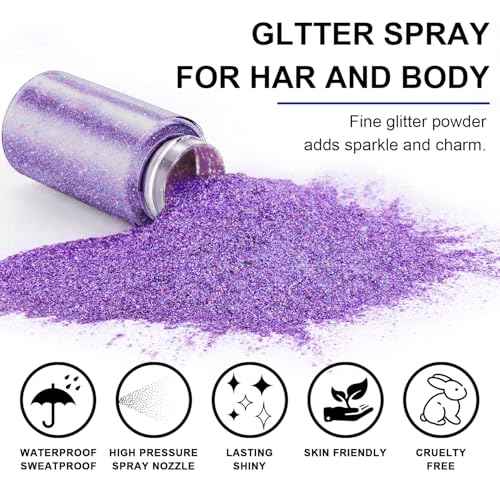 Hair and Body Glitter Spray, 1PC Sparkling Purple Hair Glitter Extra Fine Face Shimmer Powder for Clothes, Festival Loose Sparkle Powder for Rave Clothes Nail Art Easter Halloween Crafts (Purple)